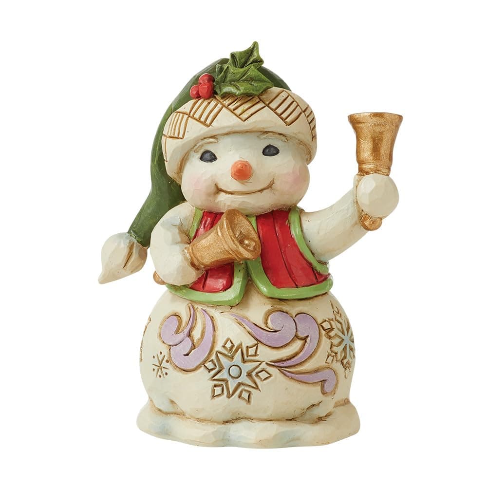 Jim Shore Heartwood Creek Snowman with Bells Miniature Figurine, 3.54 Inch, Multicolor