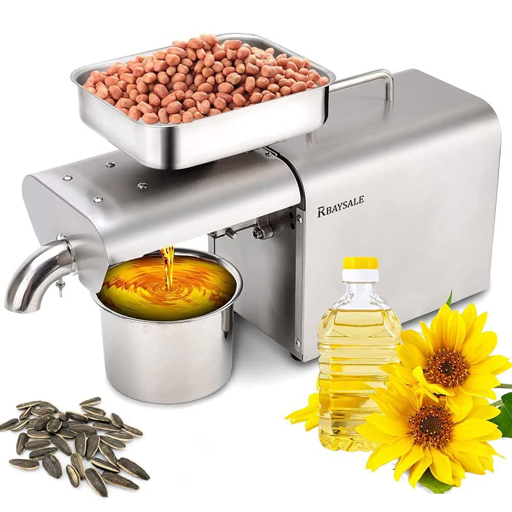RBAYSALE Oil Press Machine 500W Electric Oil Extractor Machine Expeller Stainless Steel Oil Presser with High Pressing Speed Automatic Pressing Avocado Coconut Olive Flax Peanut Castor Hemp Nuts Seed