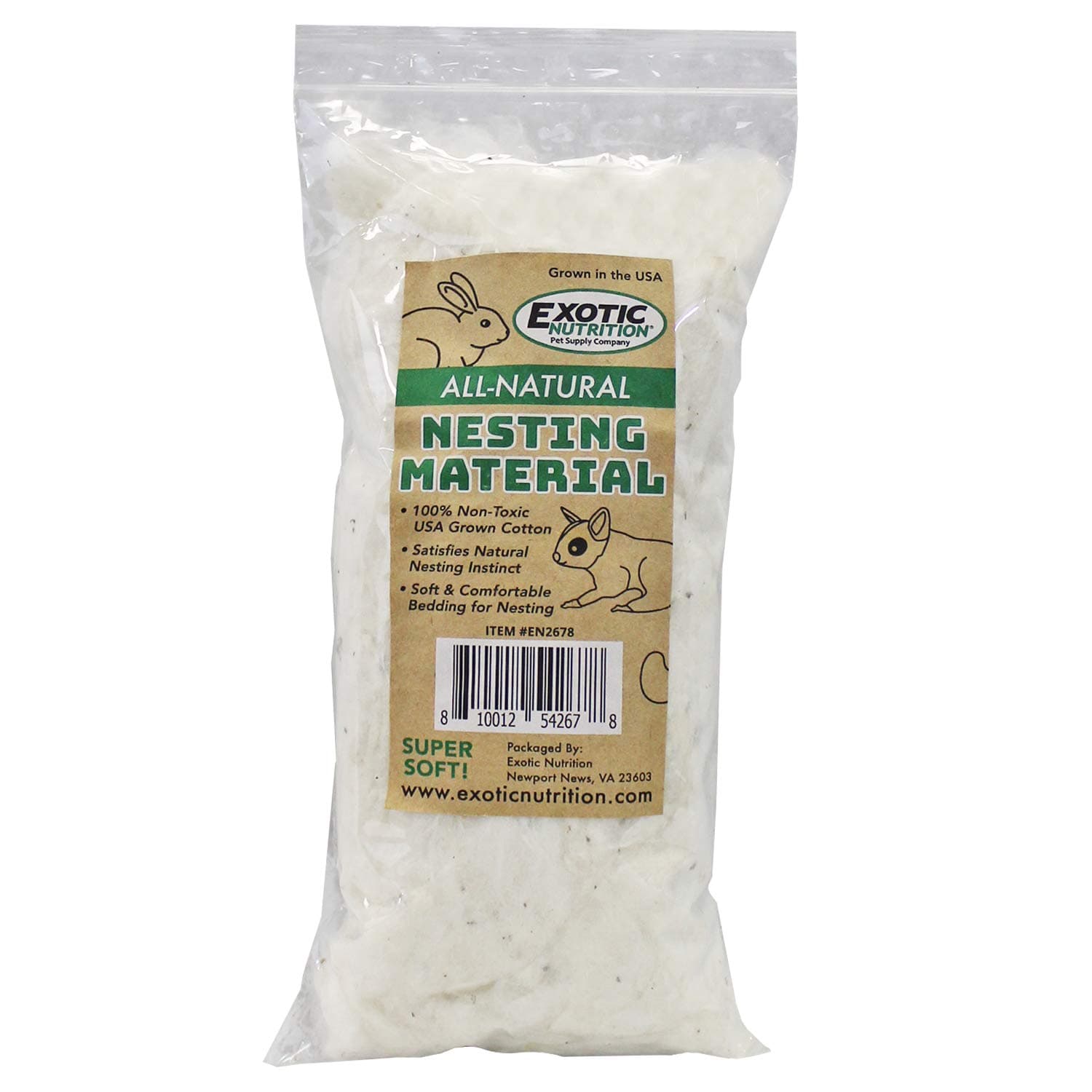 Exotic Nutrition All-Natural Nesting Material (1.5 oz.) - 100% Cotton Eco-Friendly Animal Bedding - for Sugar Gliders, Squirrels, Hamsters, Rabbits, Wild Birds & Wildlife
