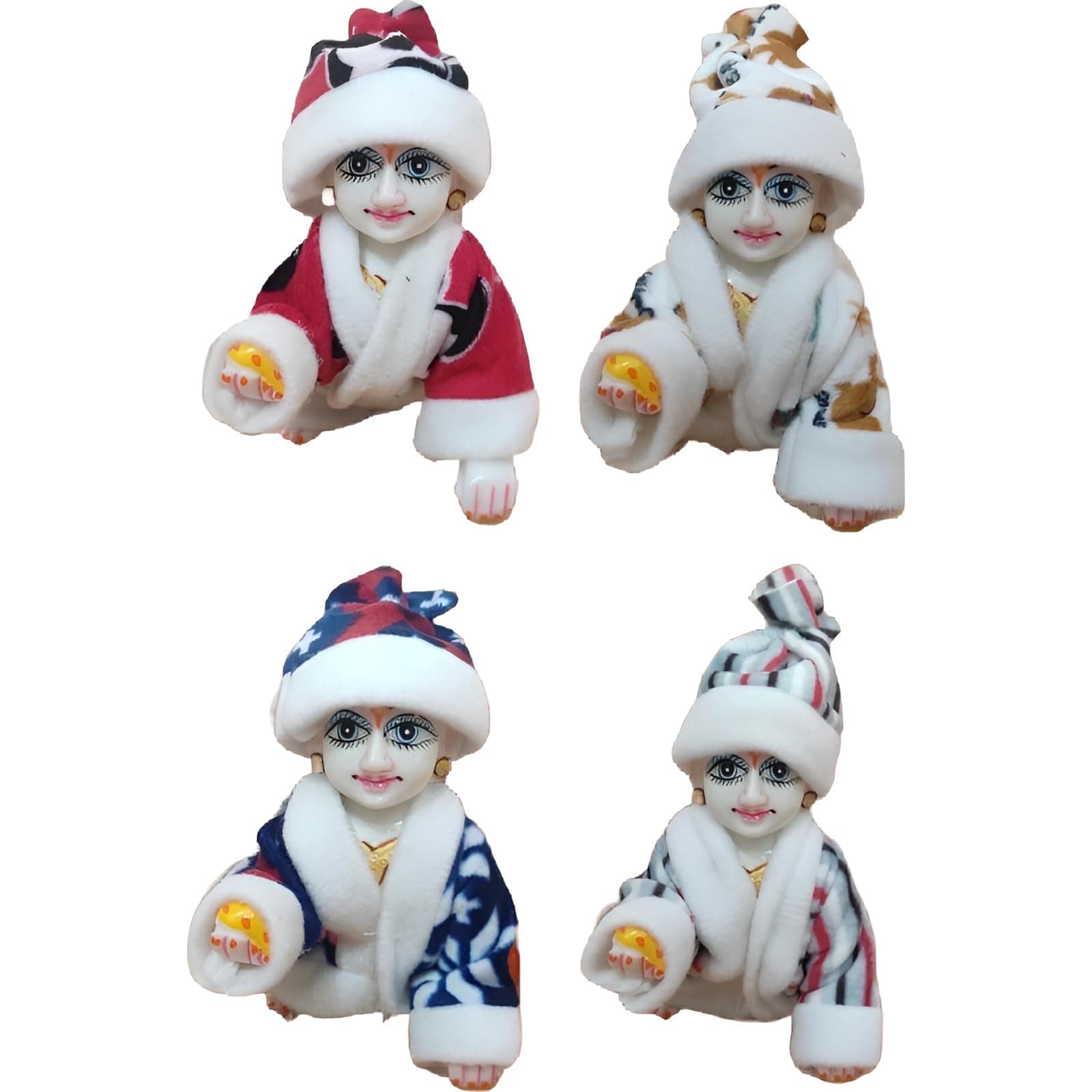 Laddu Gopal Winter Night Suit with Matching Topi (Random Color & Design) | Pack of 4