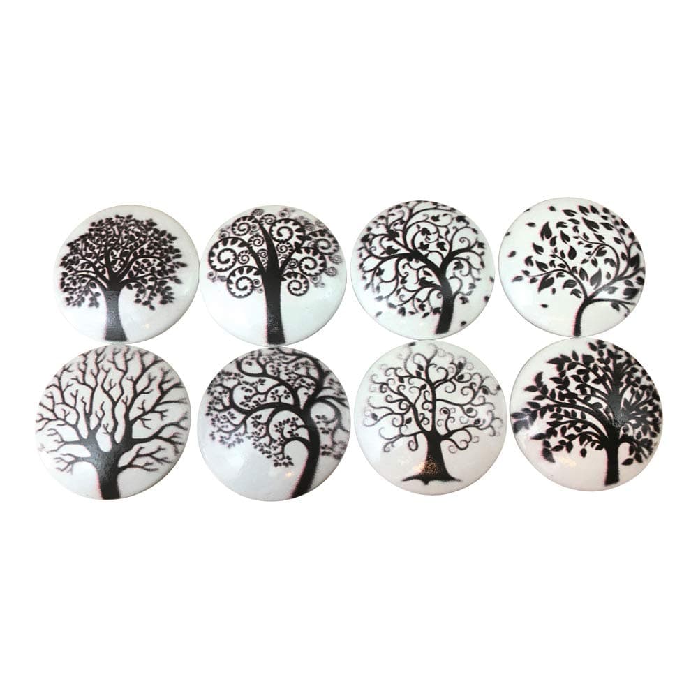 Twisted R Design Cabinet Knobs, Knobs for Kitchen Cabinets and Drawers, Matching Cabinet Knobs and Pulls with Brass Inserts, 1.5" Round Dresser Drawer Knobs (Set of 8 Black and White Trees Wood Knobs)