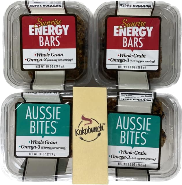 Universal Bakery Whole Grain Variety Snacks - Sunrise Energy Fruits And Nuts Bars | Aussie Bites With Omega 3 Bundled With Kokobunch Kit 4-10oz PACK