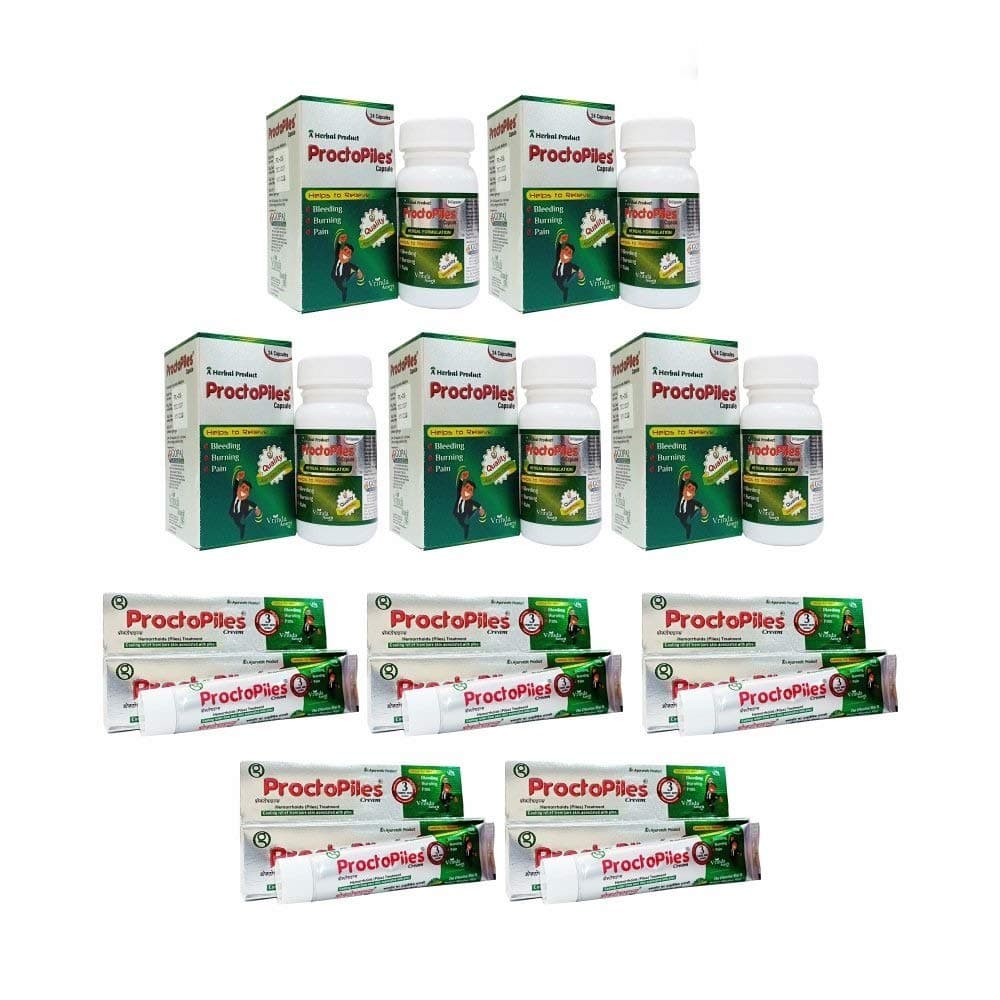 Vrinda Ayurvedic Piles Capsules Fast Relief In Bleeding, Burning and Pain with Proctopiles Cream Absolutely (4 Get 1)