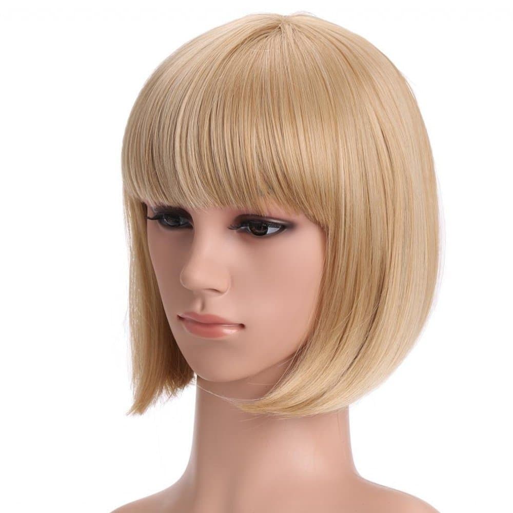 Bopocoko Blonde Bob Wigs for Women Short Straight Hair Wig with Bangs Cosplay Party Fun Wig Natural As Real Hair 12'' with Wig Cap BU151GD