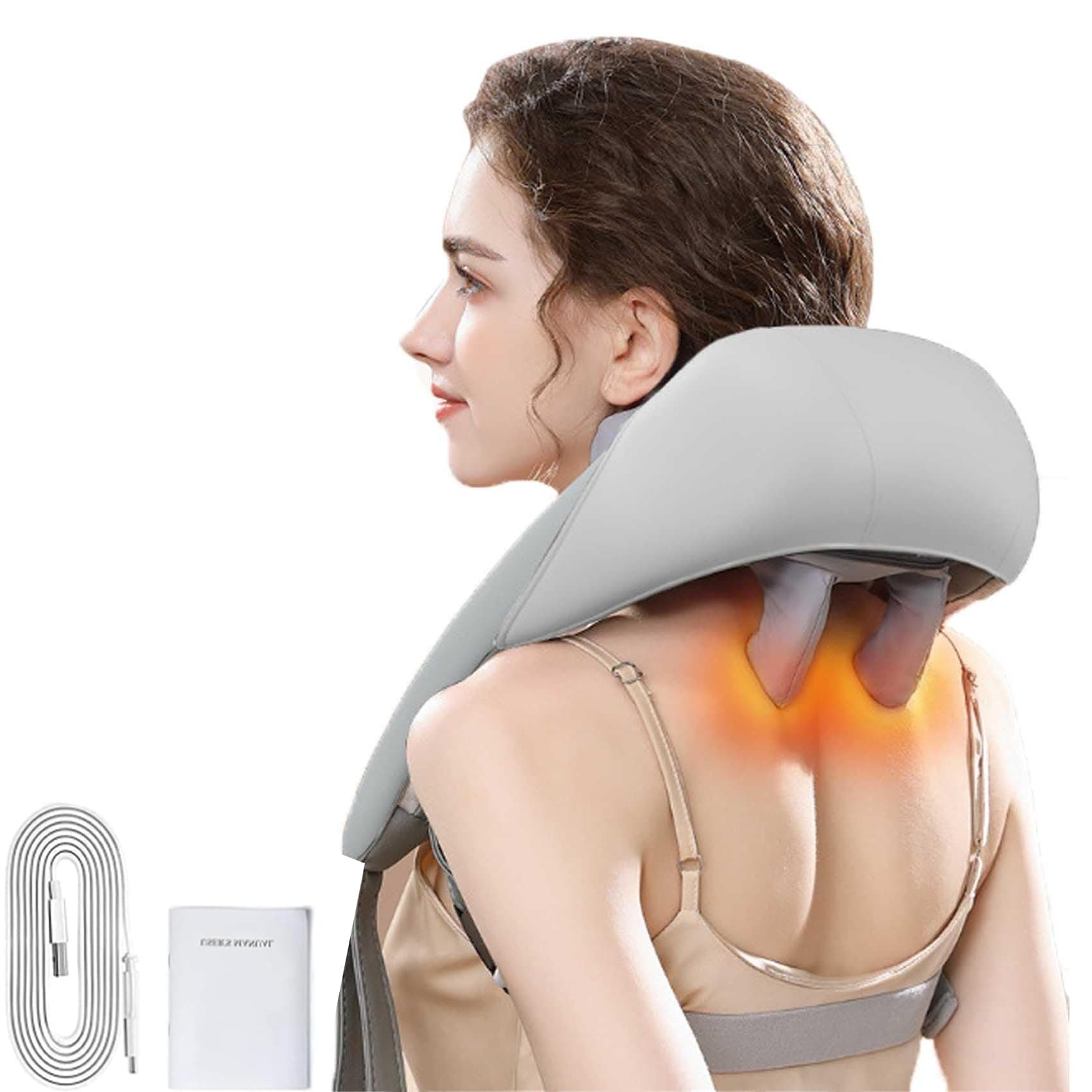 AWH PAKMEZ Massagers For Neck And Shoulder With Heat, Goletsure Neck Massager, Shiatsu Neck And Back Massager With Heat, Simulated Manual Massage 5D Large Head (Grey)