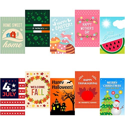 MistWorks Garden Flag Set for Outdoors - 10 Pack Assortment of 12-inch x 18-inch Flags | Fade Resistant - Double Sided - 3-Layer