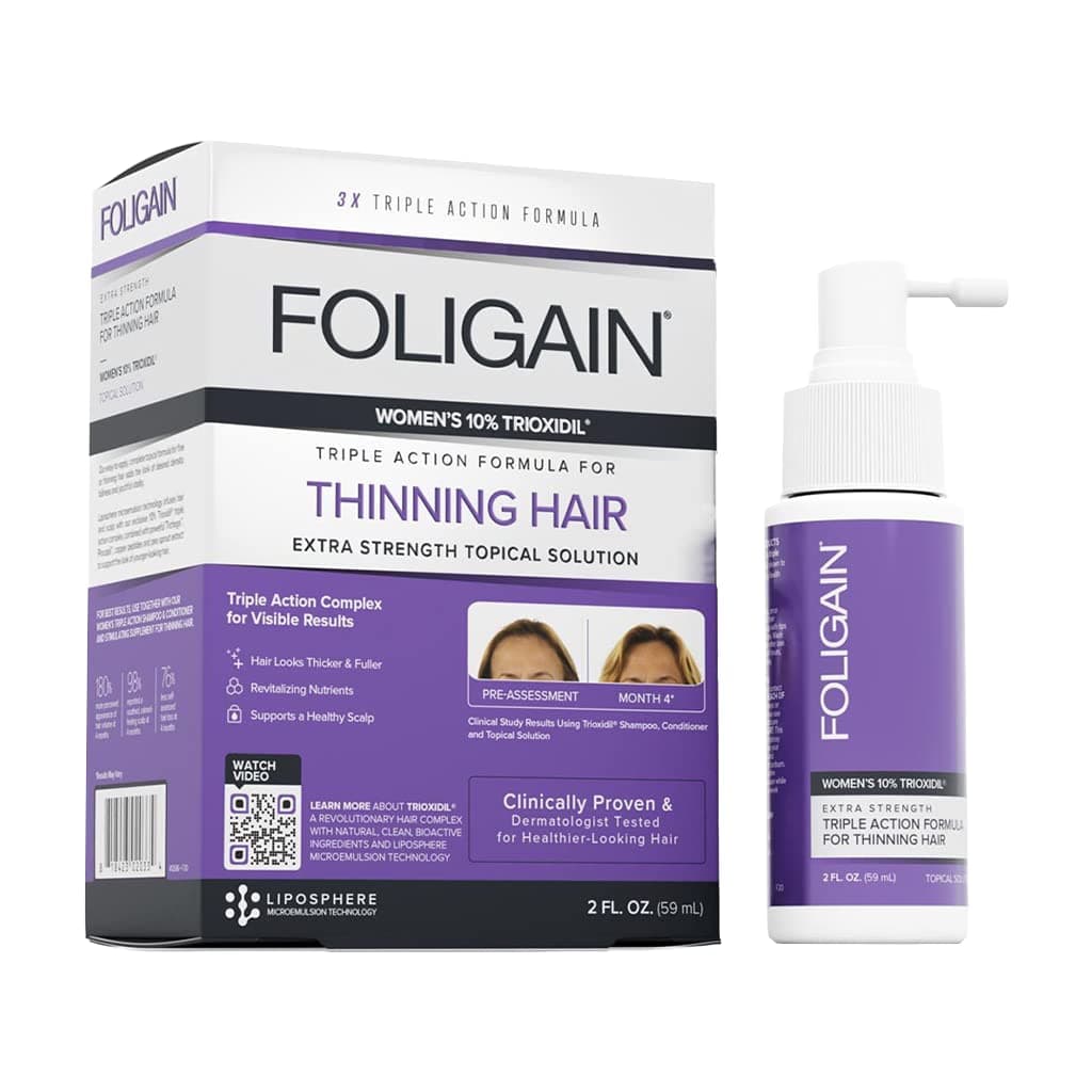 Foligain Triple Action Formula for Thinning Hair, Hair Volumizing Formula with 10% Trioxidil for Women, 2 Fl. Oz.