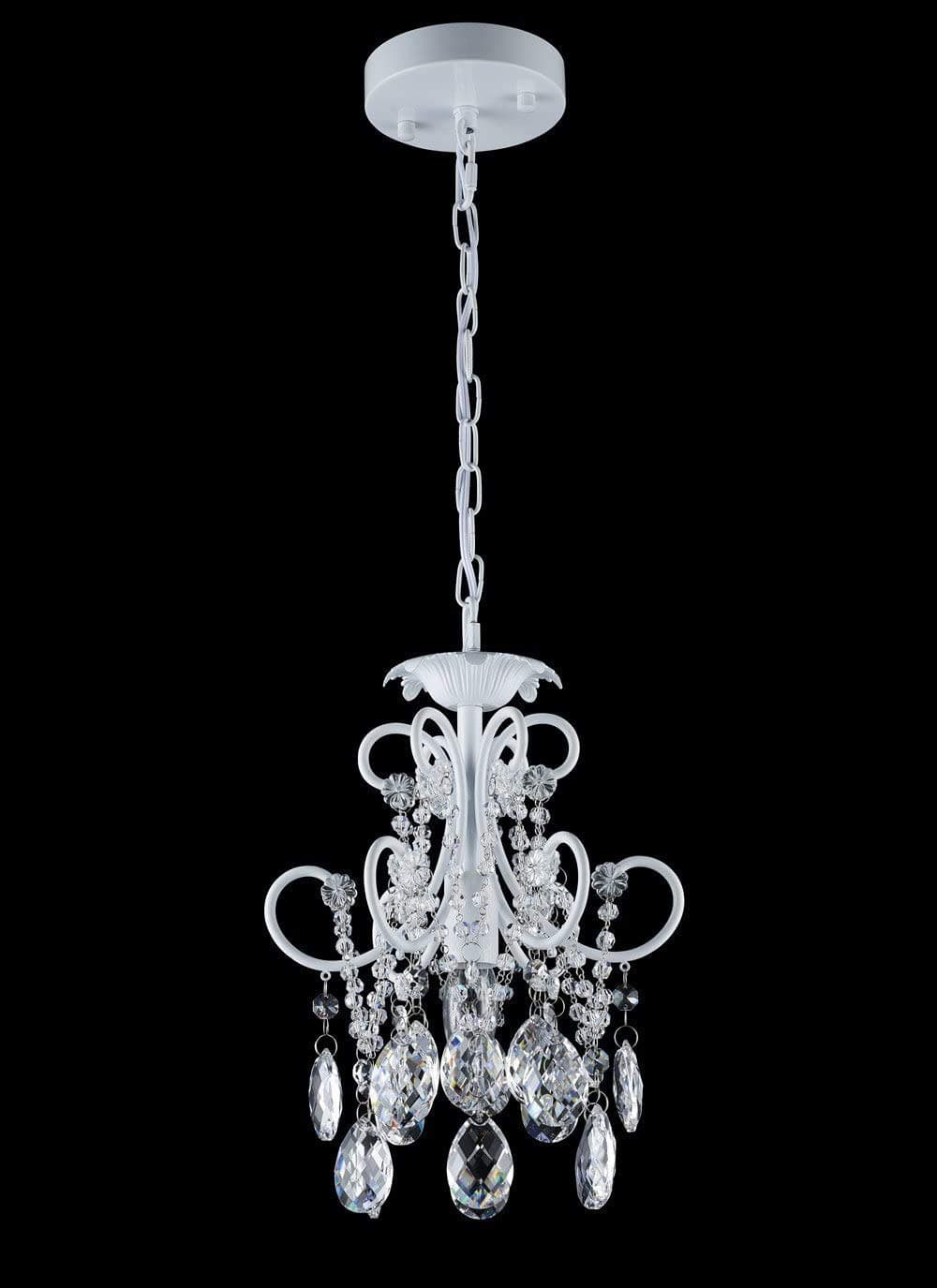 Smart Lighting-Shupregu,1-Light White Crystal Swag Chandelier Lighting, Mini Nursery Pendant Lighting, Mini Crystal Chandelier（Real Crystals）W9.45" X H11.8" Dimmable Led Bulb Included