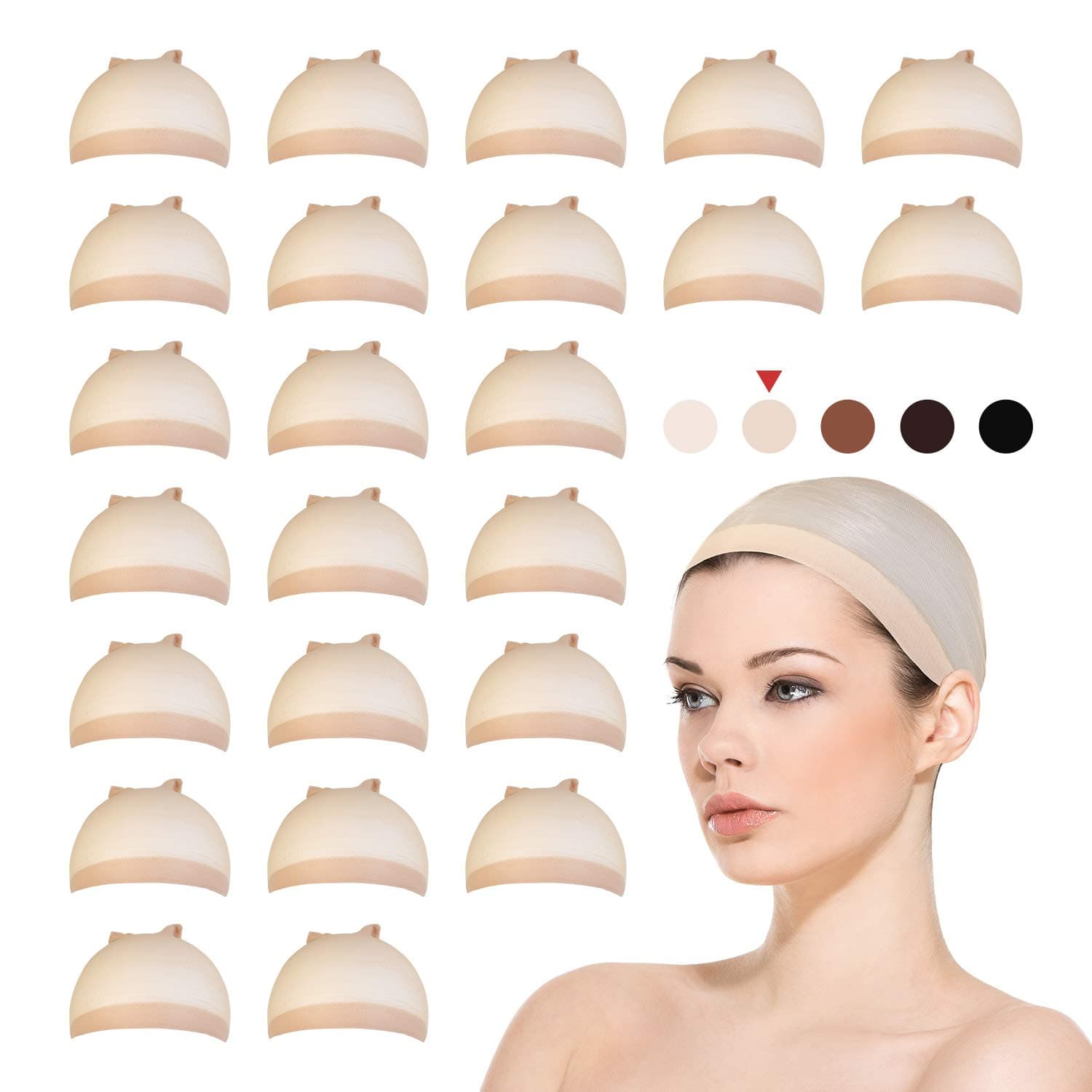24 PCS! STUDIO LIMITED Perfect Fit Ultra Thin & Expandable Stocking Wig Cap, Each pack contains 2 wig caps, 12 PACK (Natural Beige)