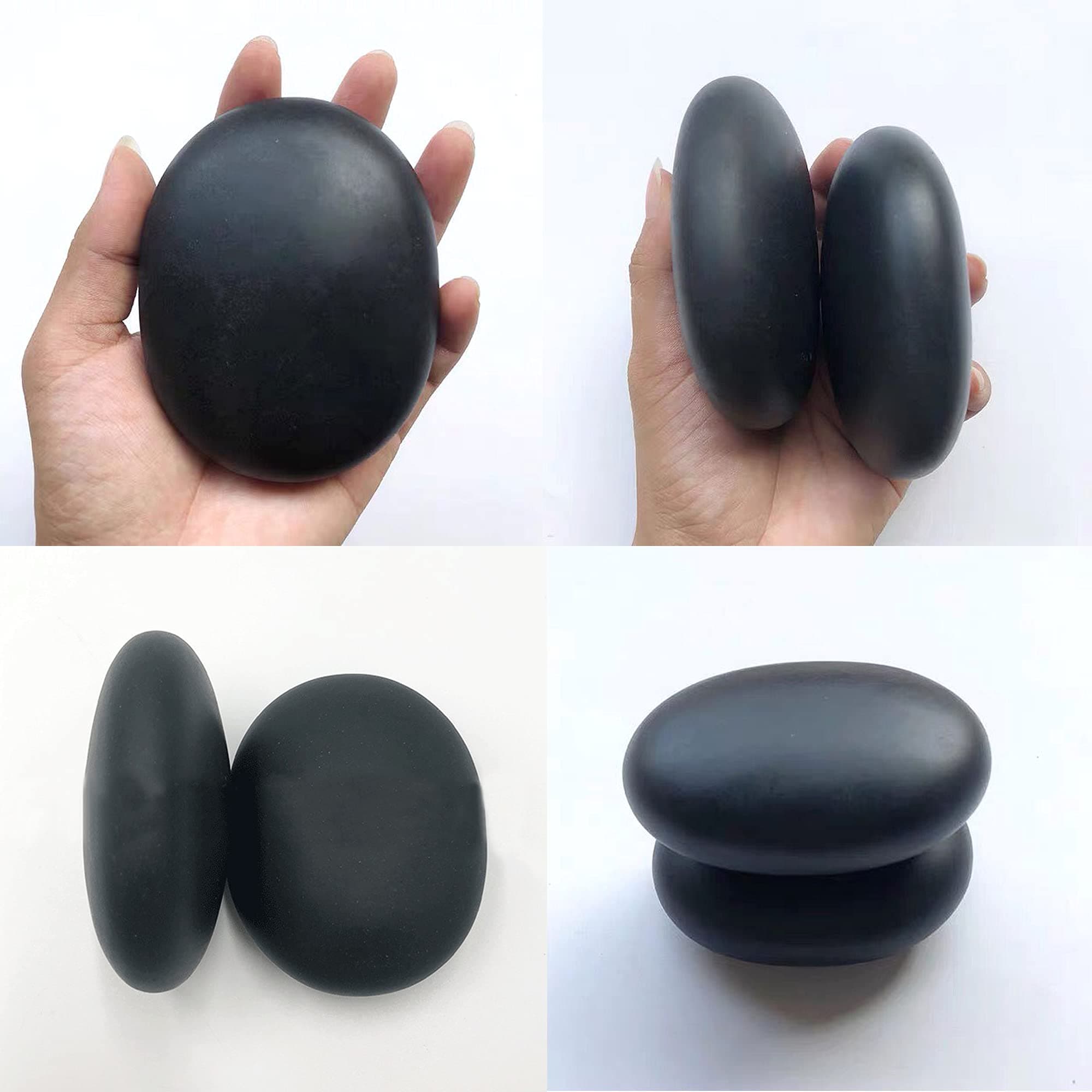 4 Large Hot Stones, Hot Basalt Stone Big Rock Massage Stones Set (2.75*3.15in), Hot Stones for Massage Therapy for Professional or Home Spa, Relaxing, Healing, Pain Relief, Use in Palm, Soles or Back