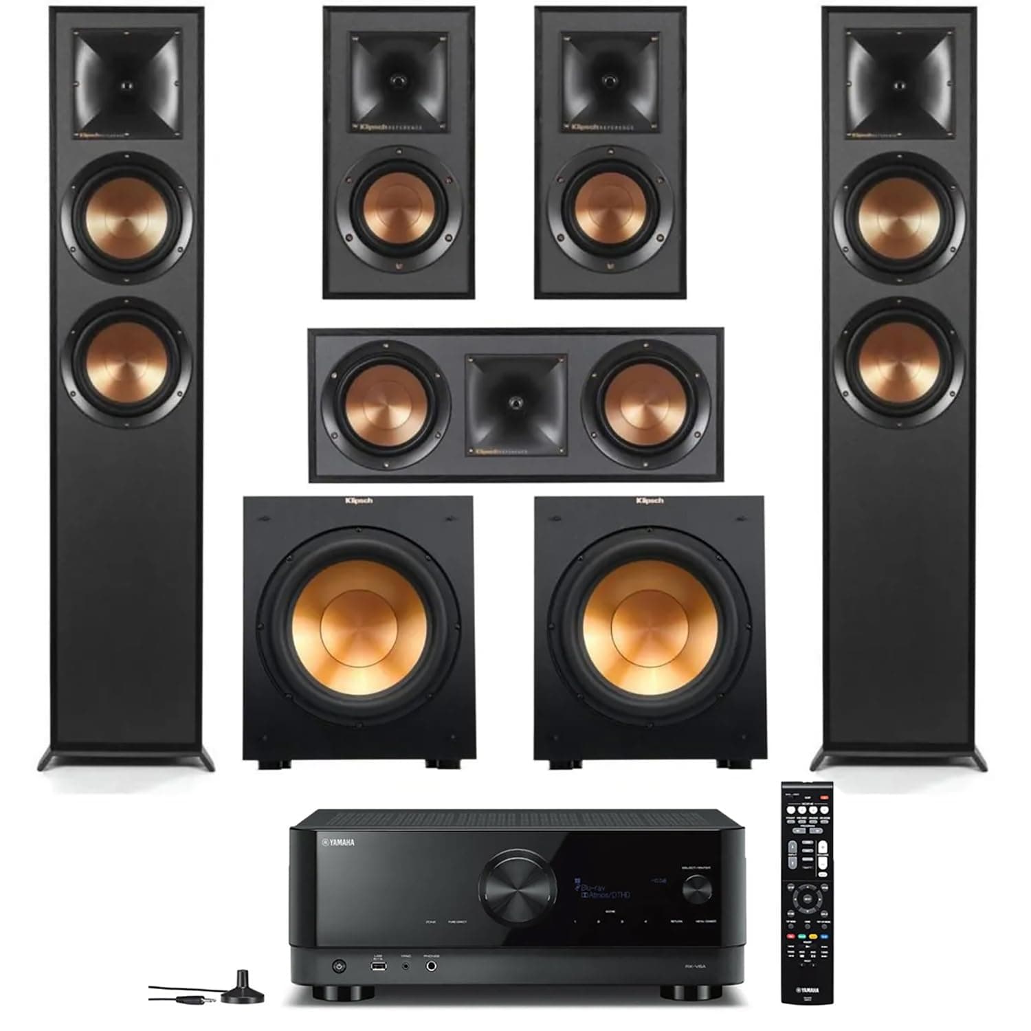 Reference 5.2 Home Theater System, Bundle 2X R-625FA Floorstanding 2X R-12SW Subwoofer, R-52C Center, R-41M Bookshelf Speakers, and Yamaha RX-V6A 7.2-Channel AV Receiver