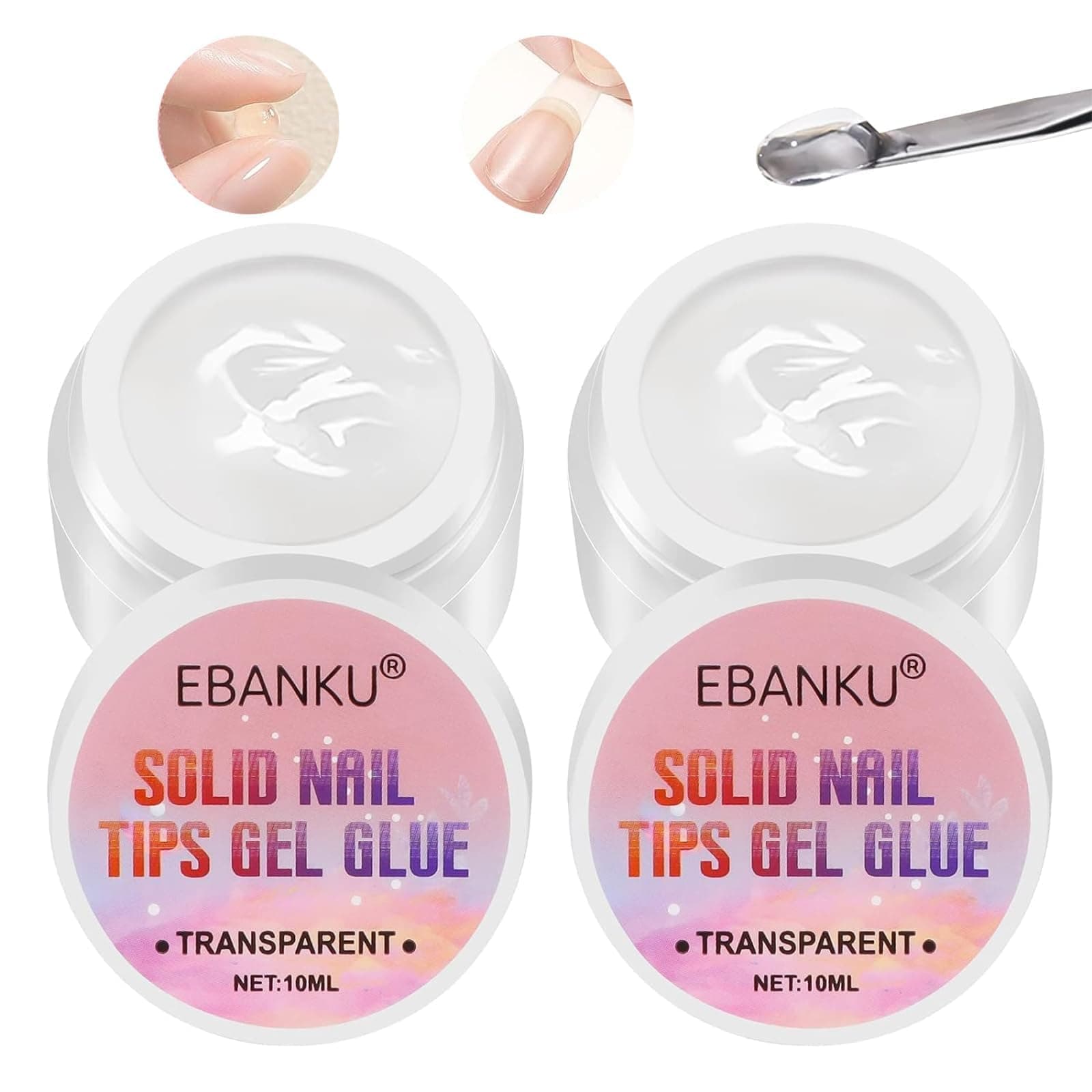 EBANKUSolid Nail Gel Glue Fake Nail Tip Glue Clear Press on Nail Rhinestones Glue Solid Nail Glue for Acrylic False Nails (Curing Needed) (2 PCS)