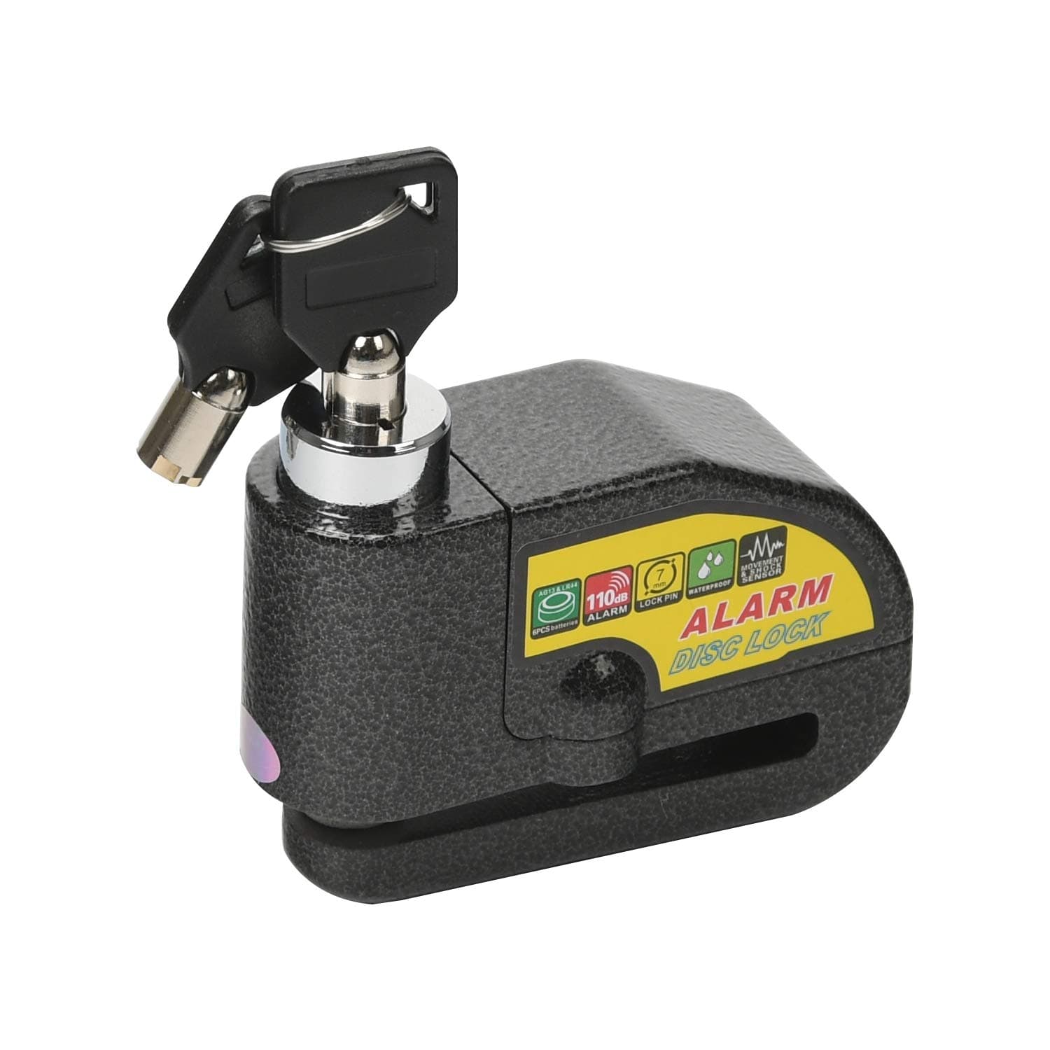 Alarm Disc Lock with 110dB Alarm Sound, Waterproof Motorcycle Lock, Wheel Padlock Security Lock for Motorcycles Scooters Bikes 2 Keys, Honda Yamaha Harley BMW etc (Black)