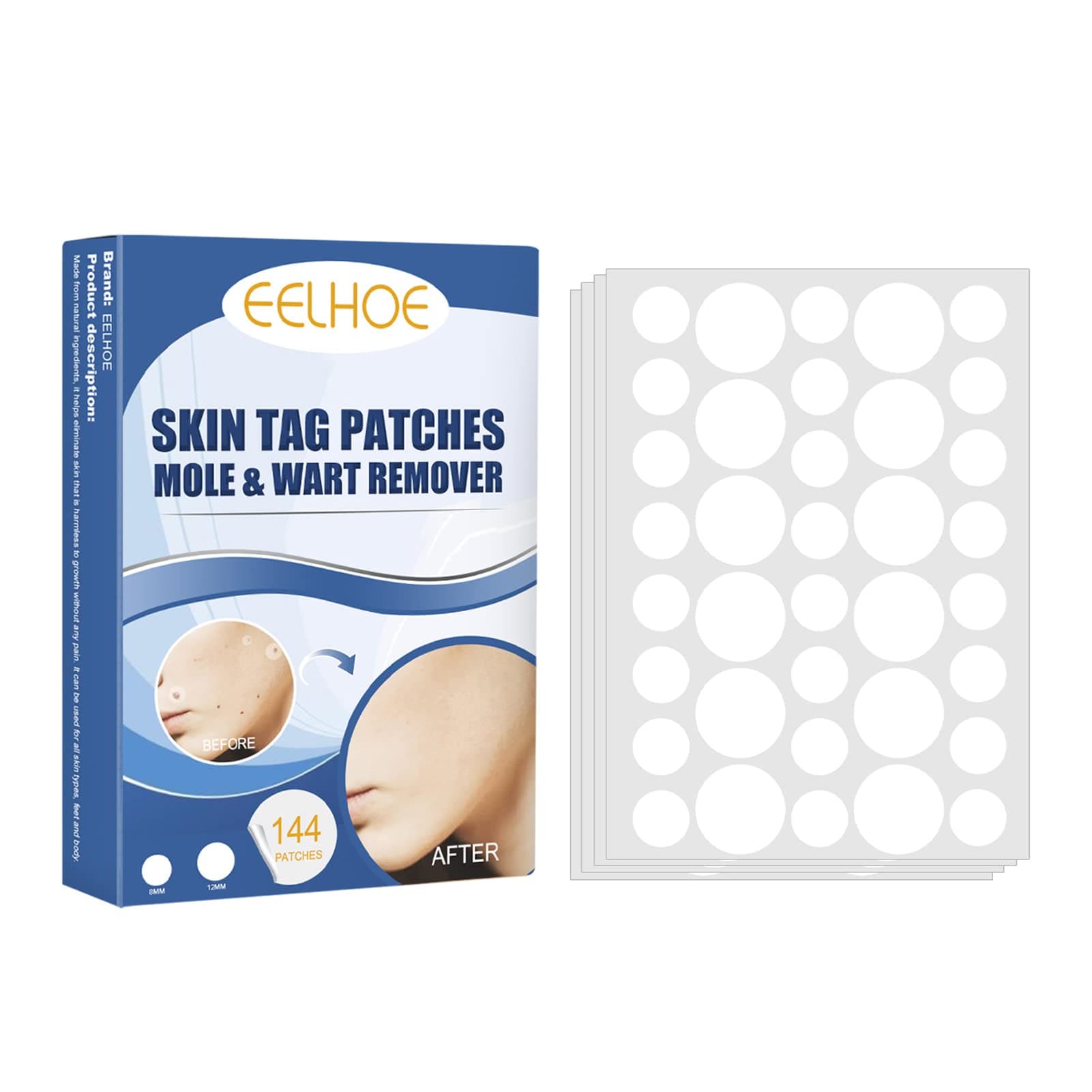 Pepisky 144Pcs Skin Tag Patches Mole Wart Remover Natural Ingredients Soften Keratin Painless Removal