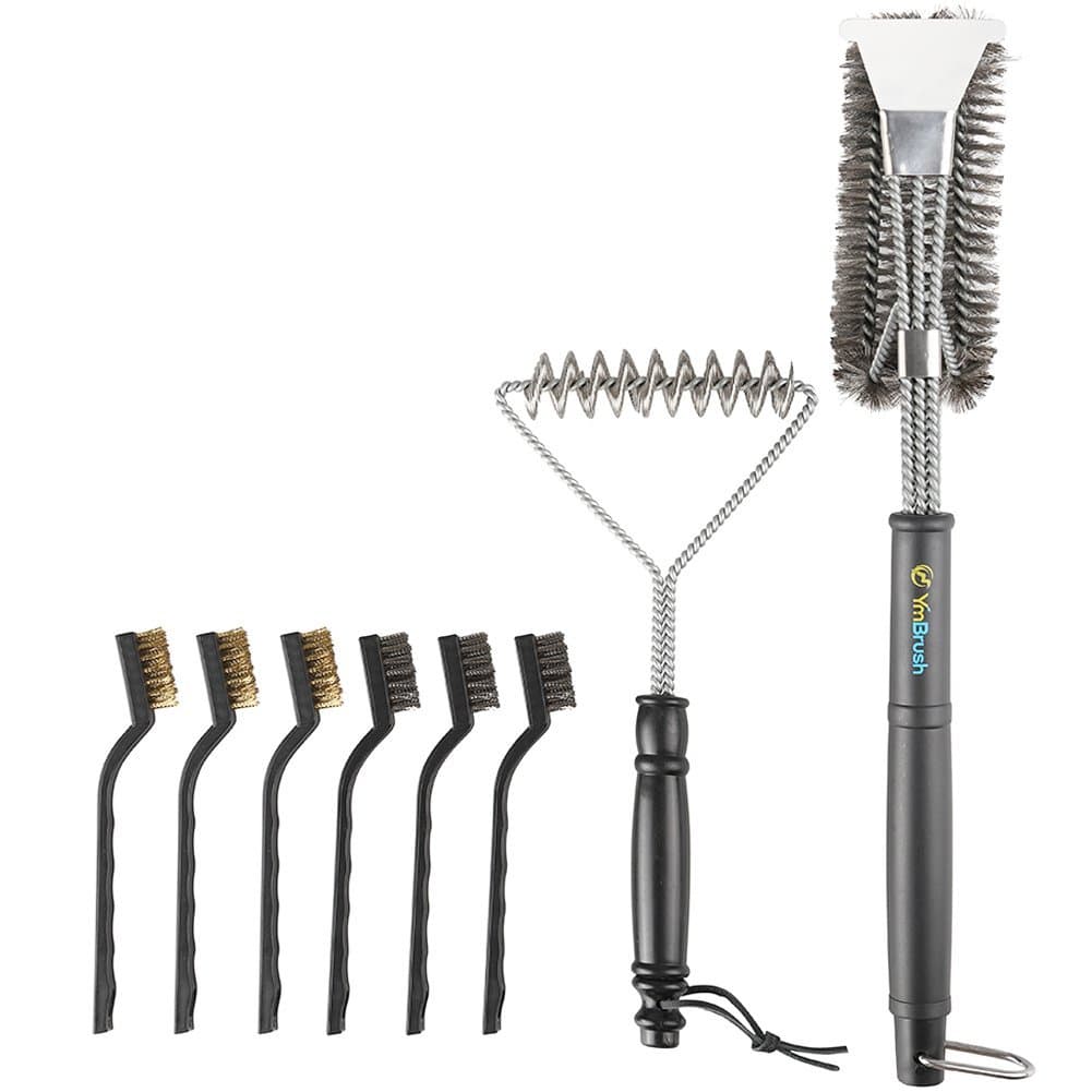Grill Brush and Scraper -8PCS Extra Strong Deep Clean BBQ Cleaner Kit - Safe Wire Bristles Stainless Steel Barbecue Triple Scrubber Cleaning Brush for Weber Gas/Charcoal Grilling Grates, Best wizard t