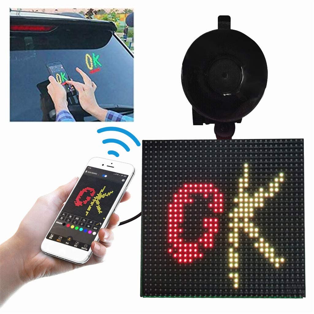 VEZARON LED Display Screen Controlled Emoji, Car LED Display Screen, Picture Lights & Mini Accent Spotlights, Open LED Sign Bluetooth App for iOS and Android System (Black)