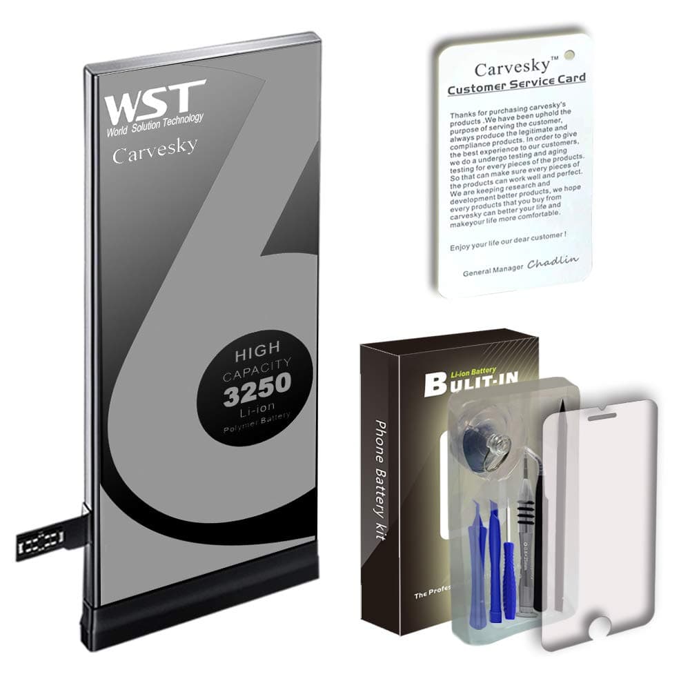 Carvesky High Capacity 3250 mAh Li-ion Battery for IP 6s Plus Replacement with Complete Repair Tools Kits, Instruction and Screen Protector with 24 Month Warranty [Only for ip6s Plus]