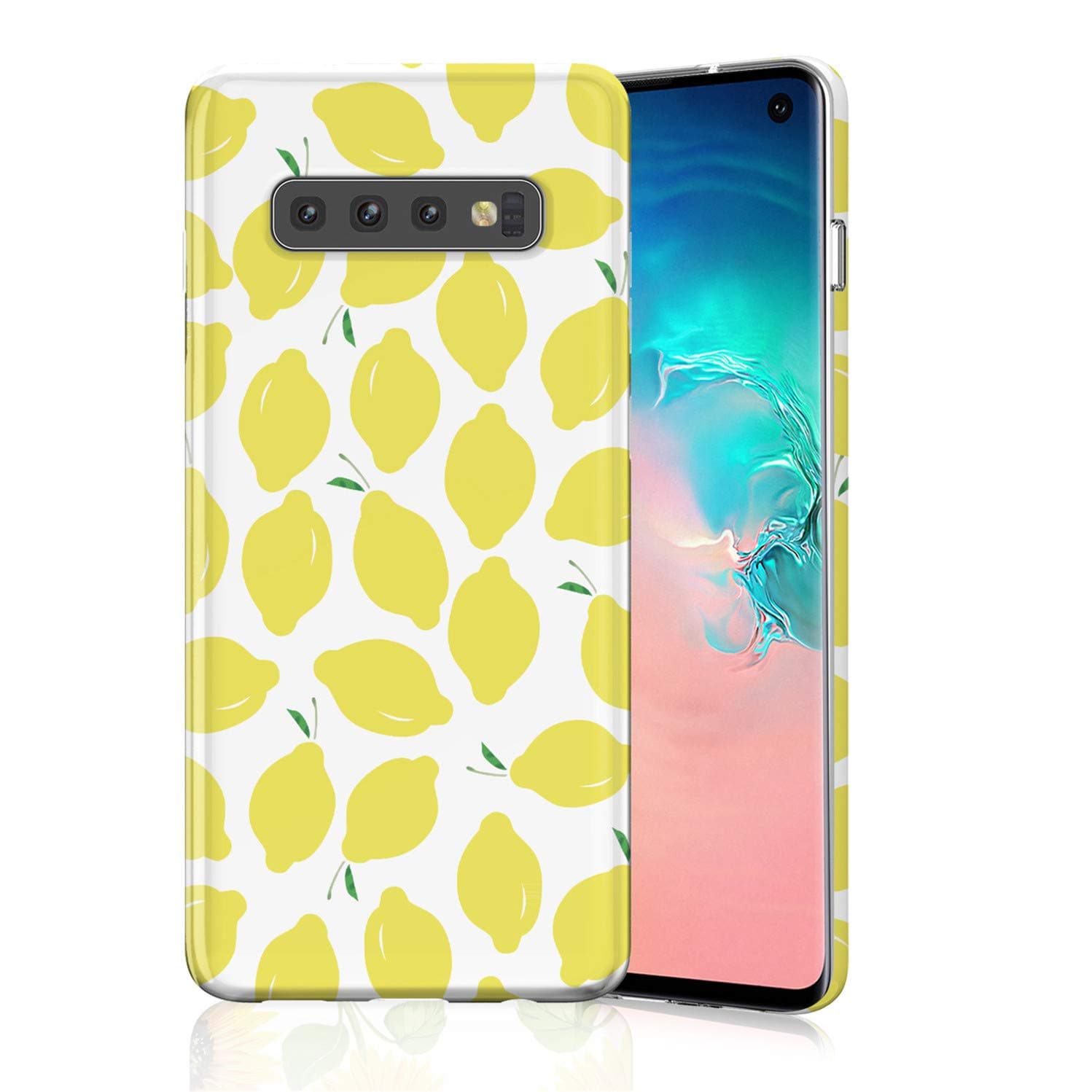 Lovely Lemony Case for Galaxy S10 Plus, Raised Edges Lightweight Flexible Soft TPU Rubber Silicone Cell Phone Cover for Samsung Galaxy S10+ Summer Lemons on White