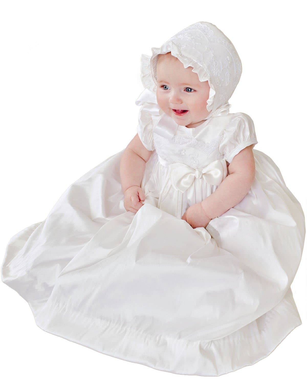 Isabella Silk and Lace Christening or Baptism Gown for Girls, Made in USA
