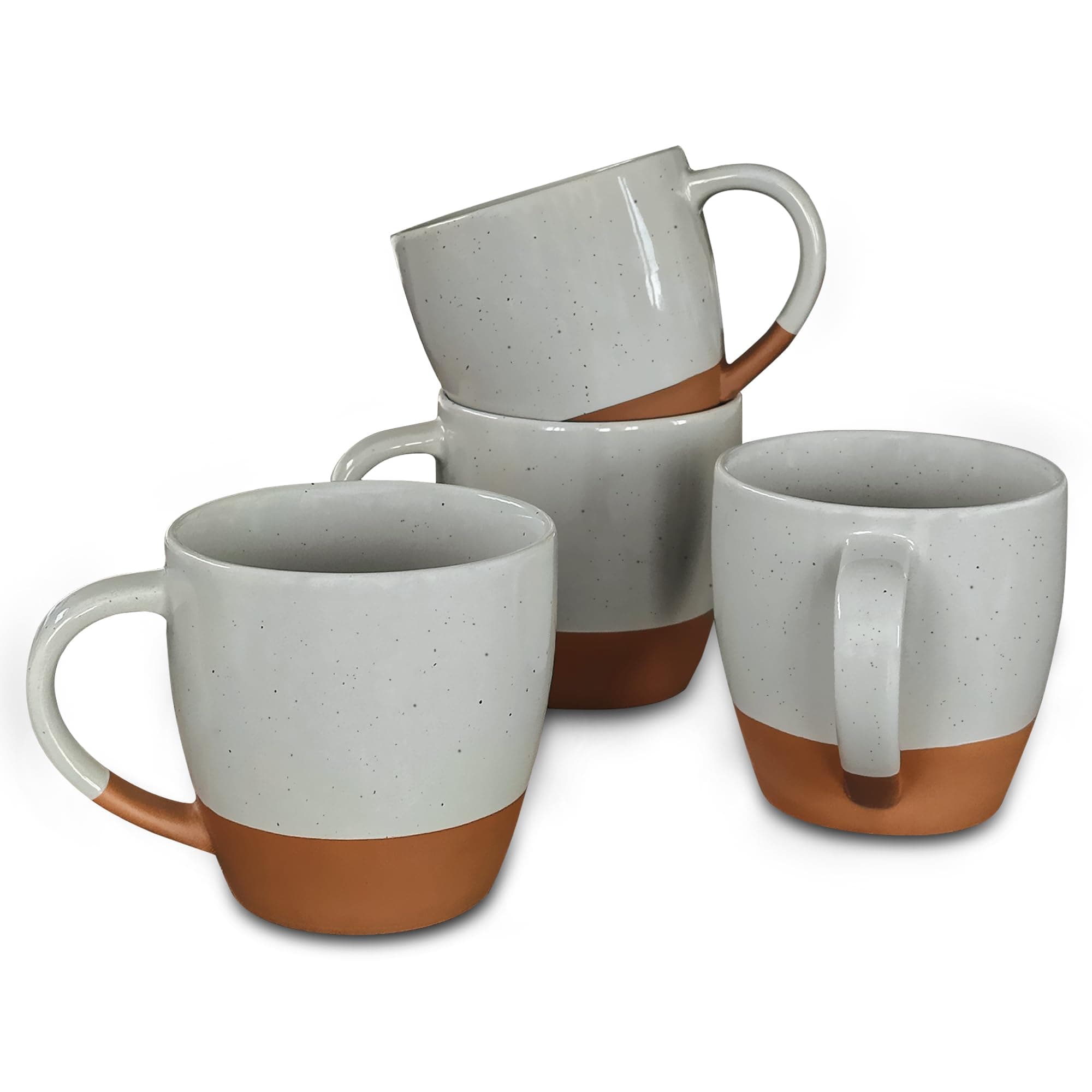 Mora Ceramic Large Latte Mug Set of 4, 16oz - Microwavable, Porcelain Coffee Cups With Big Handle - Modern, Boho, Unique Style For Any Kitchen. Microwave Safe Stoneware - Earl Grey