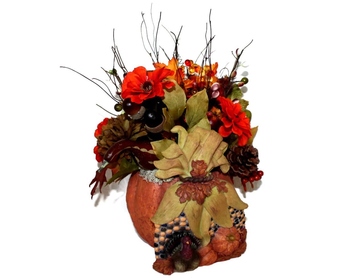 Floral Collection – Country Pumpkin, Artificial Mixed Silk Floral Arrangement