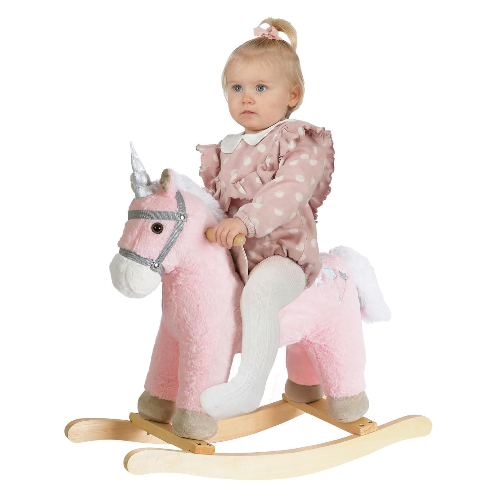Rocking Horse, Pink Unicorn/Pony Animal Rocker with Realistic Sound Plush Stuffed Rocking Horses for Toddlers 18M+, CPC Certified