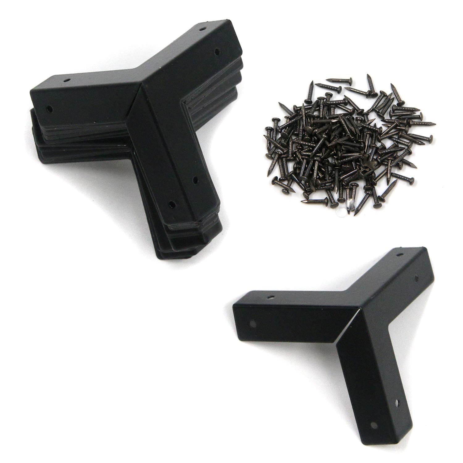 T Tulead Light Duty L Shape Iron Corner Protectors Box Corner Furniture Edge Guard 1.29"x0.35" Decorative Black Corner Protectors Edge Protector 20PCS with Mounting Nails