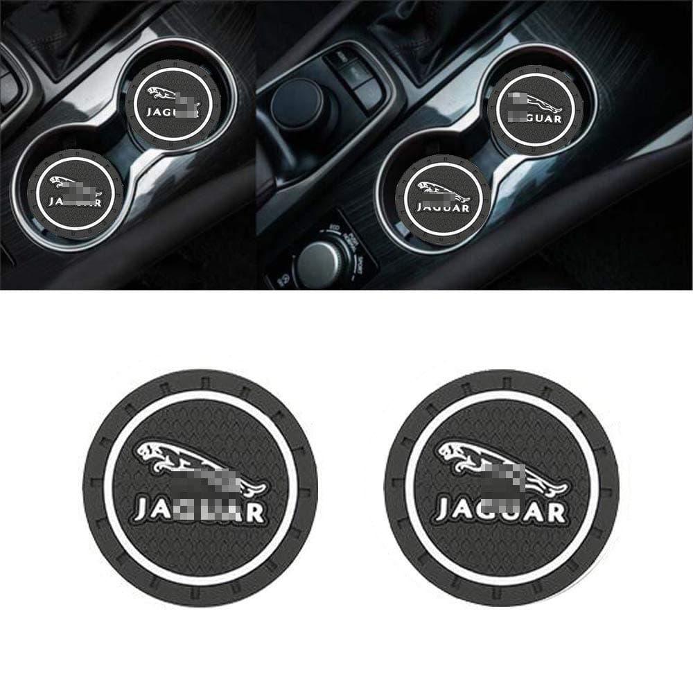 ZOORG 2 pcs Set 2.75 Inch Diameter Car Cup Holder Coasters,Oval Tough Car Logo Vehicle Travel Auto Cup Logo Heavy Duty Rubber Coaster (J-a-gu-ar)