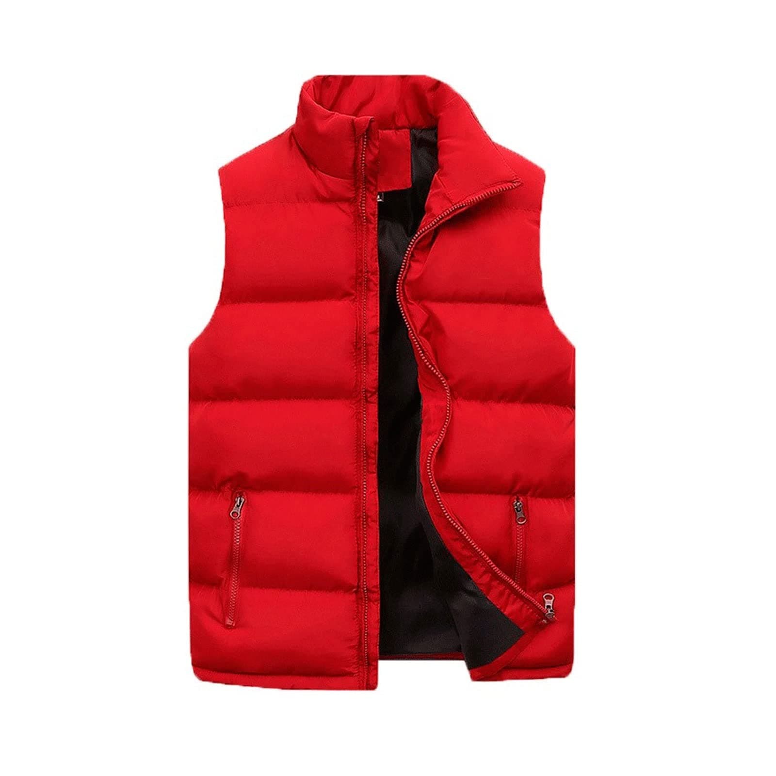 YOIQIYOIQI Puffer Vest, Vest Sleeveless Stand Collar Zipper Winter Classical Outerwear Solid Color Cotton Jacket (Color : Dark blue, Size : M)