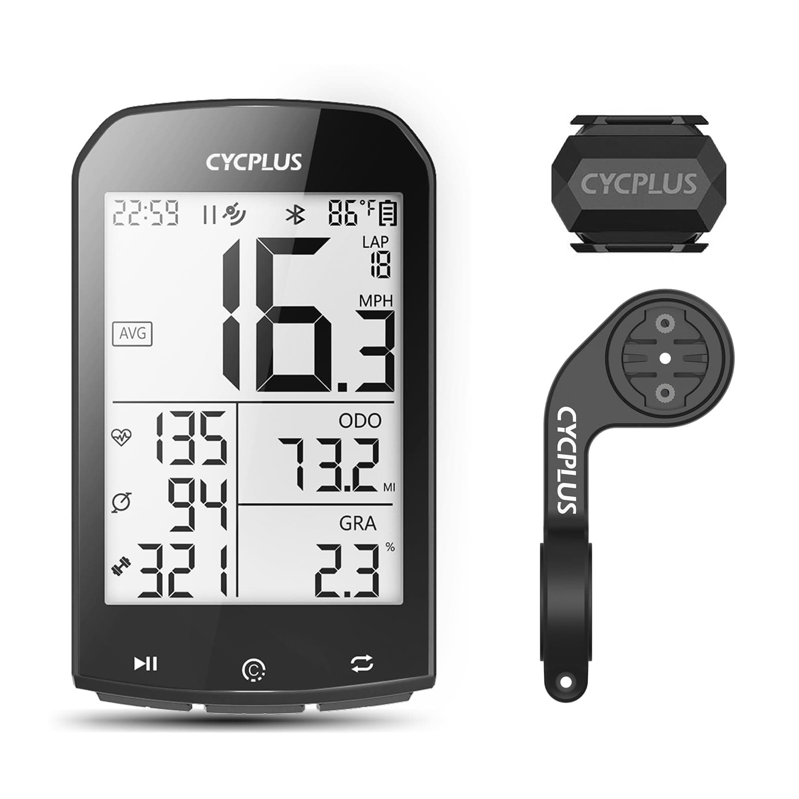 CYCPLUS Bike Computer Set Include Speed Sensor and Mount, Wireless Bicycle Speedometer Odometer, IPX6 Waterproof ANT+ Bluetooth