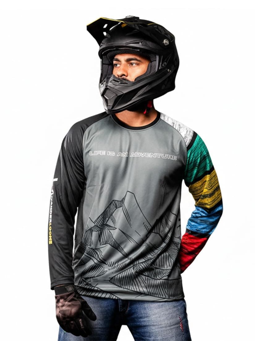 Bike Rider Jersey for Men Full Sleeve T-Shirt Round Neck Trackside Thunder Graphic Printed Riding Clothes Sports Tshirt