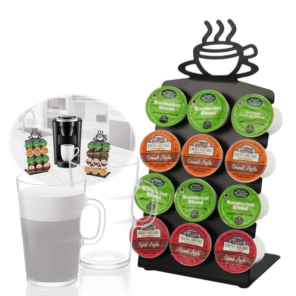 K Cup Holder by Texas Deluxe Gift Style Single Serve Coffee Pod Storage Drawer for K-Cup Pods K-Cup Display Steel Rack 12 Coffee Pods Holder with Anti-Skid Rubbers - Black