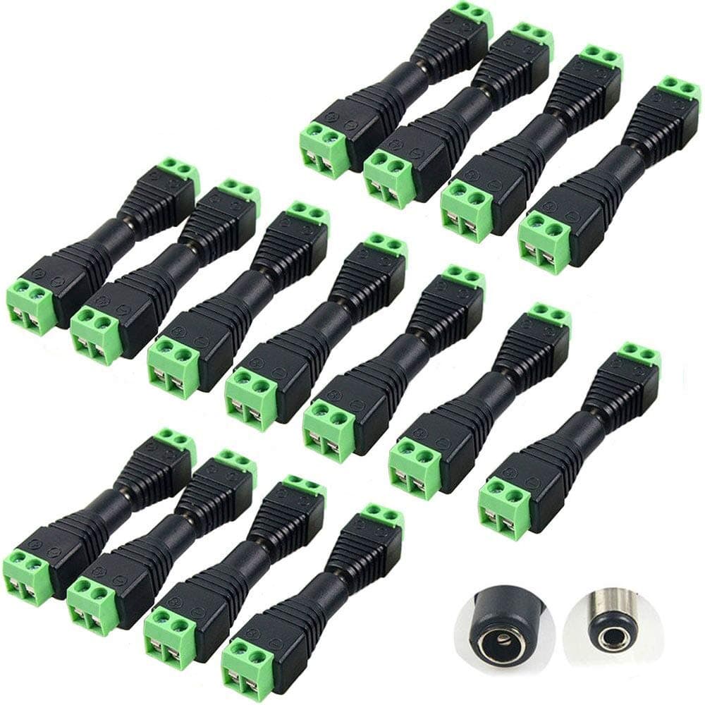 DC Power Connector 15 Pairs 12V Male+Female 2.1x5.5MM DC Power Jack Plug Adapter Connector for CCTV Camera and LED Strip Light