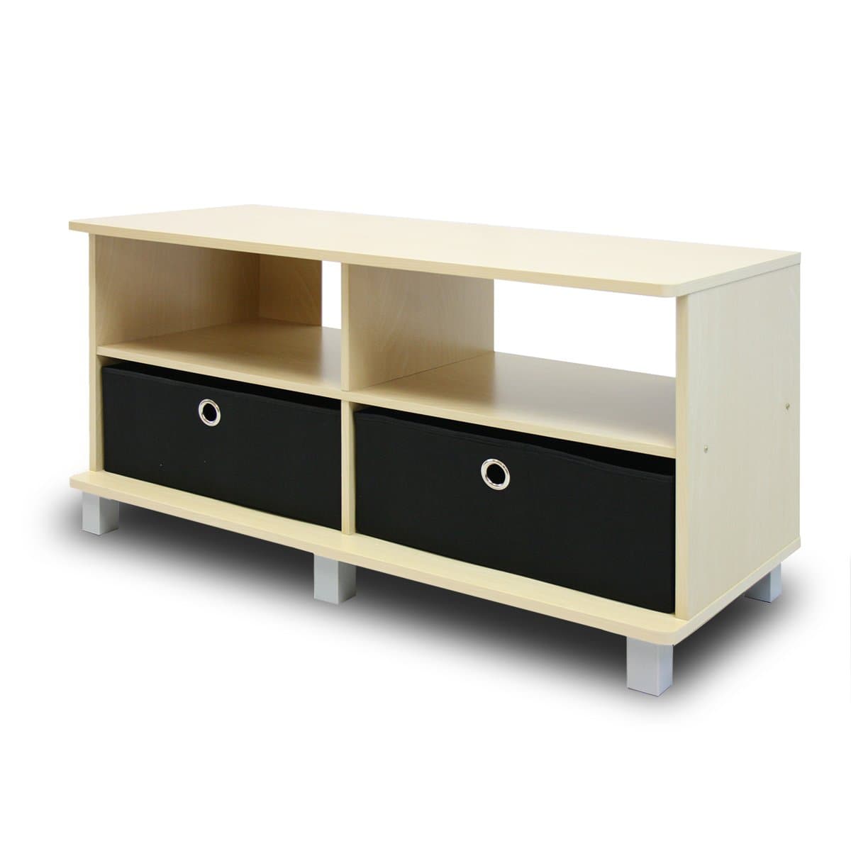 Furinno Entertainment Center w/2 Bin Drawers, Steam Beech/Black