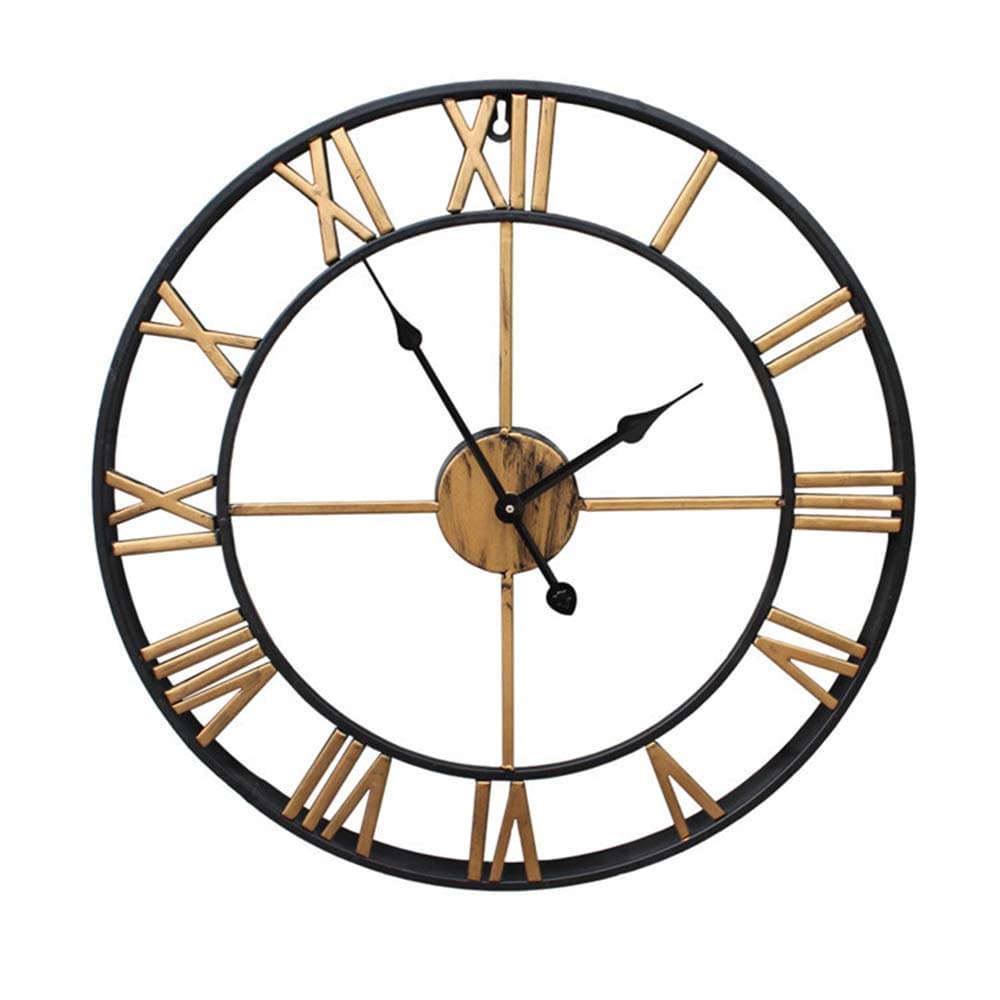 CYYCY Creative Nordic Wall Clock Large Wall Clock Silent for Kitchen/Bedroom/Living room/Vintage wrought iron roman clock,Gold 50CM diameter