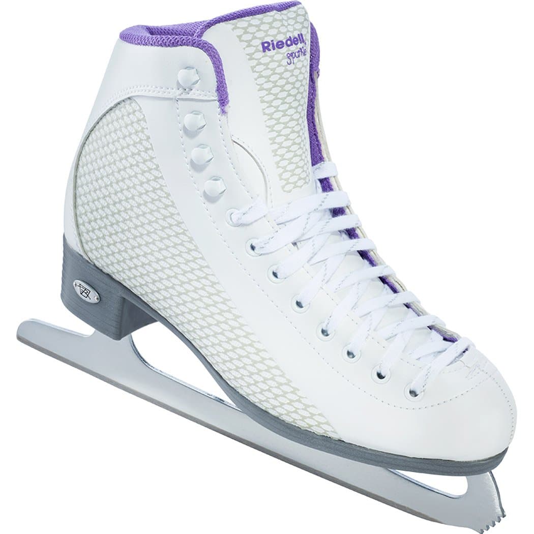 Riedell 113 Sparkle / Womens Beginner/Soft Figure Ice Skates / Color: White and Violet / Size: 5