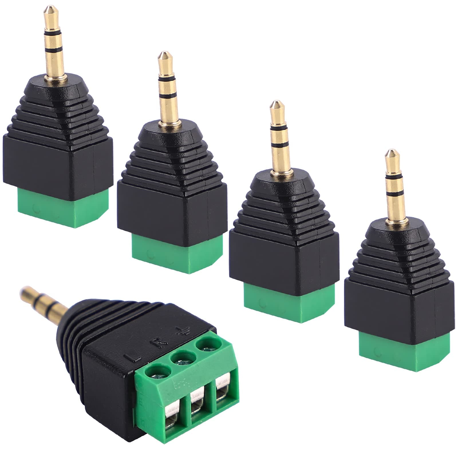 5pcs 3.5mm (1/8inches) Stereo Audio Male to AV 3-Screw Terminal Female Phoenix Adapter Connector