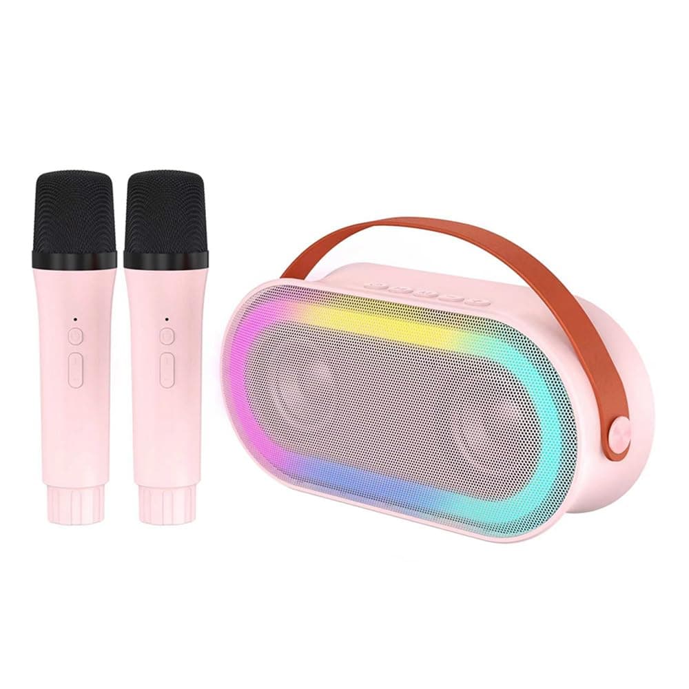 FawoonuMini Karaoke Machine with 2 Wireless Microphones Portable BT Speaker 10W HiFi LED Color Lights Handheld Mic Karaoke Speaker Girls Boys Birthday Party Home KTV Set