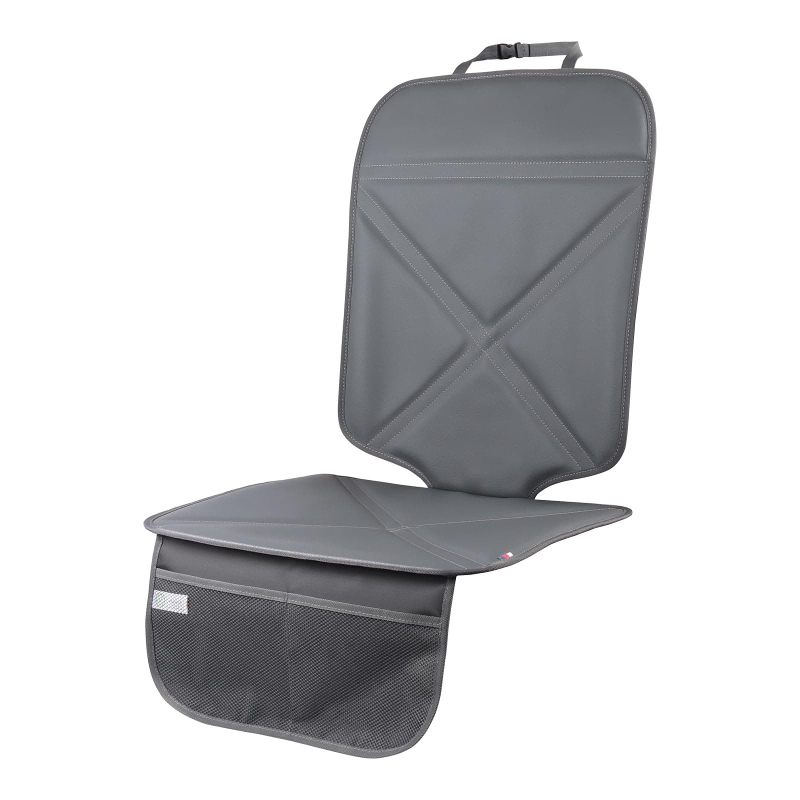 – Car Seat Protector Leather Waterproof Child Safety Seat Protector Cover with Thick Pad and 2 Large Pockets Durable Kick Mat for All Auto Seat (Deep Gray)