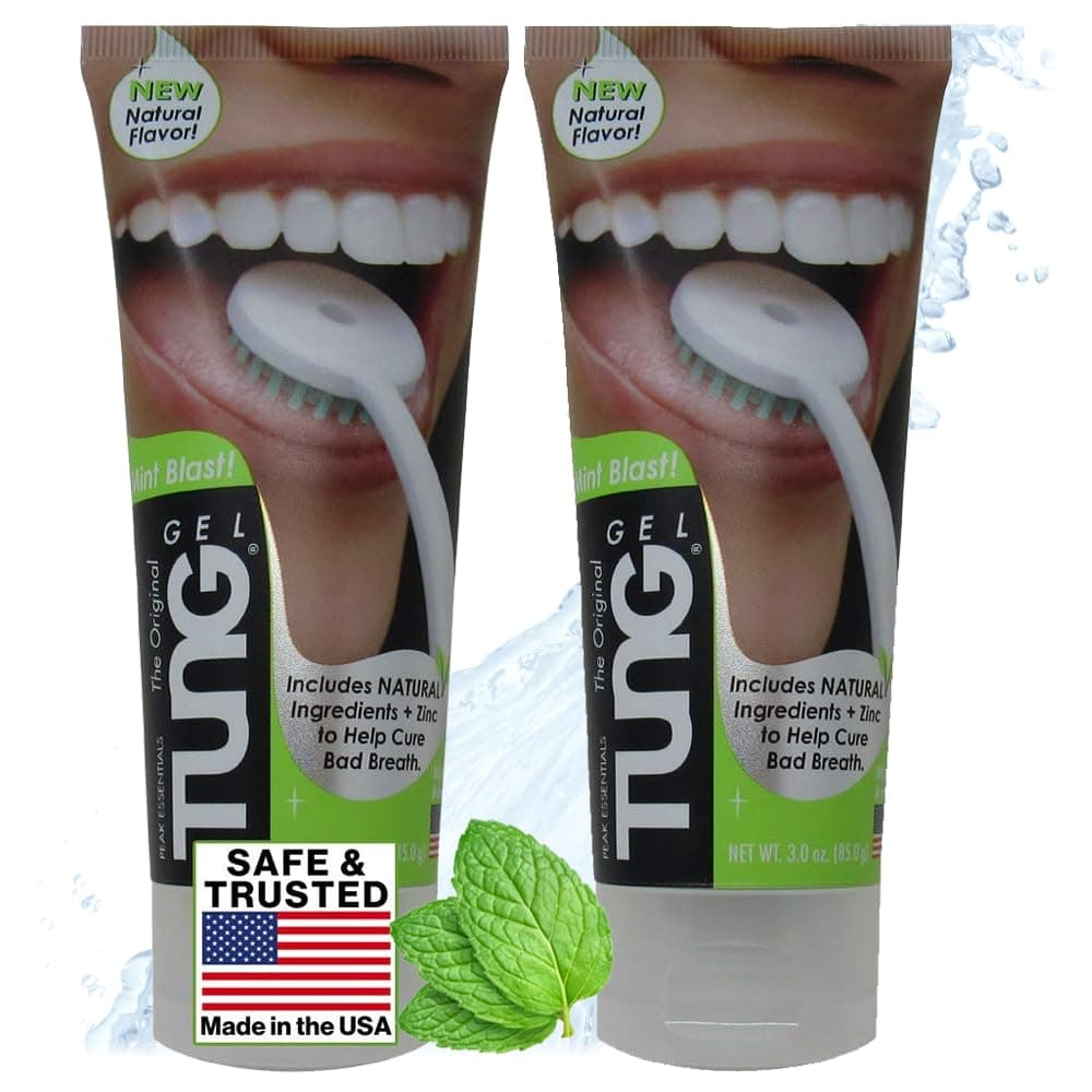 TUNG Tongue Gel, Natural Mint Blast Tongue Cleaner Paste, Bad Breath Odor Eliminator, Halitosis Defense, BPA Free, USA Made (2-PACK)