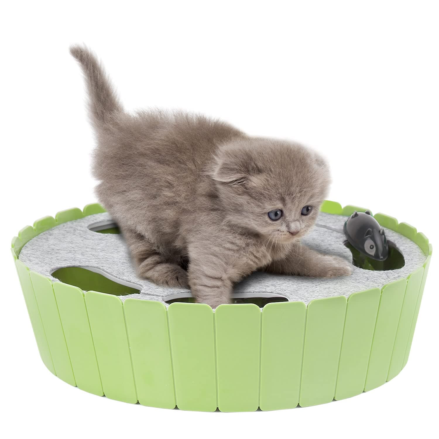 Pawaboo Interactive Toy with Running Mouse, Electronic Motion Cat Toy Automatic Teaser, Pop and Play Hide Seek Cat Toys Hunting Mouse, Mint Green