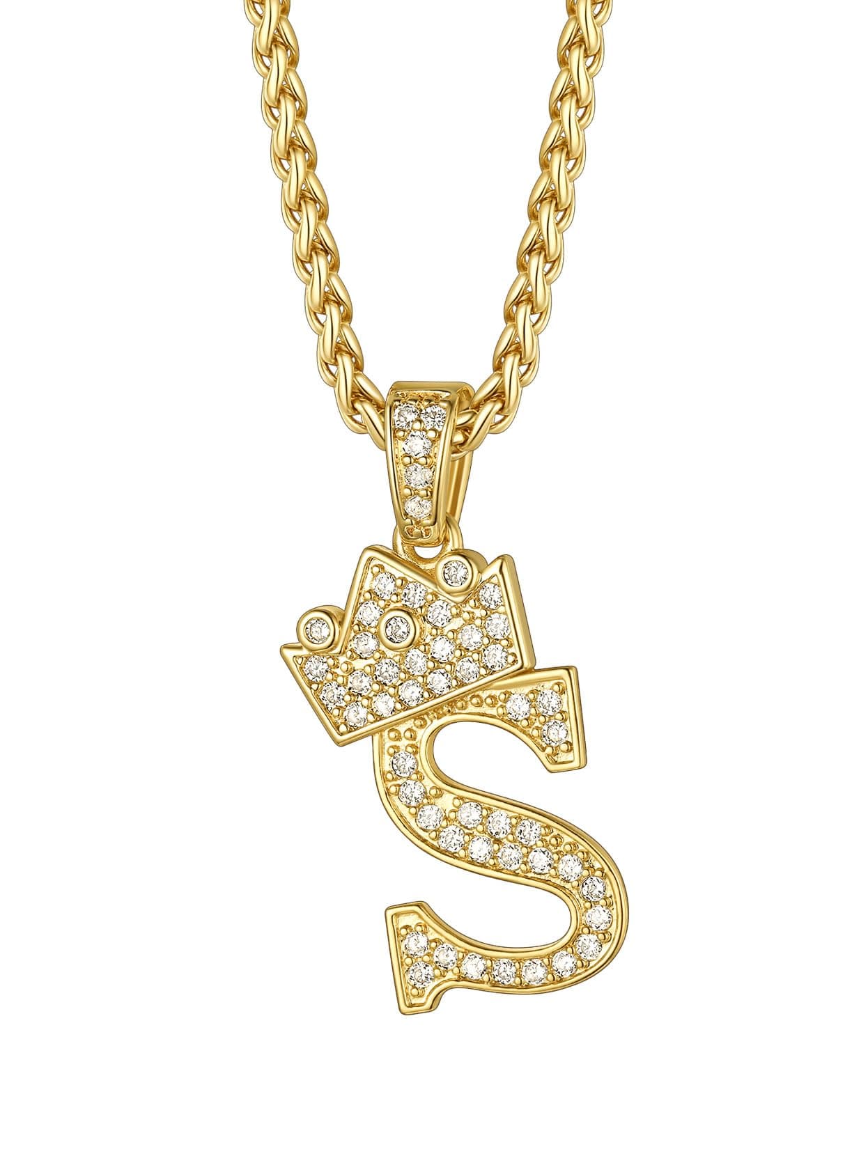 A-Z Crown Initial Necklace For Men Women 18K Gold Plated Shiny Cubic Zirconia Monogram Pendant with 22'' Chain+2'' (Extended) Fashion Jewelry(with Gift Box)