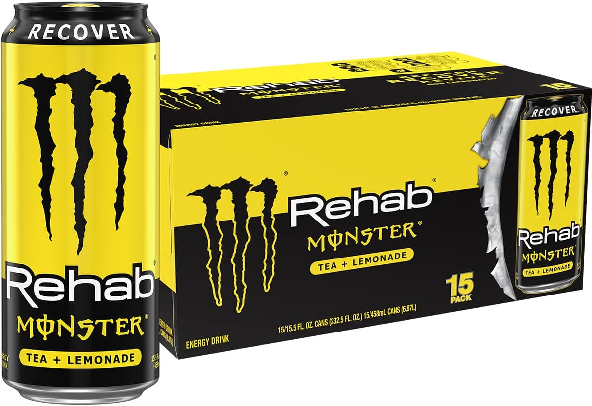 Rehab Tea + Lemonade + Energy, Energy Iced Tea, Energy Drink 15.5 Ounce (Pack of 15)