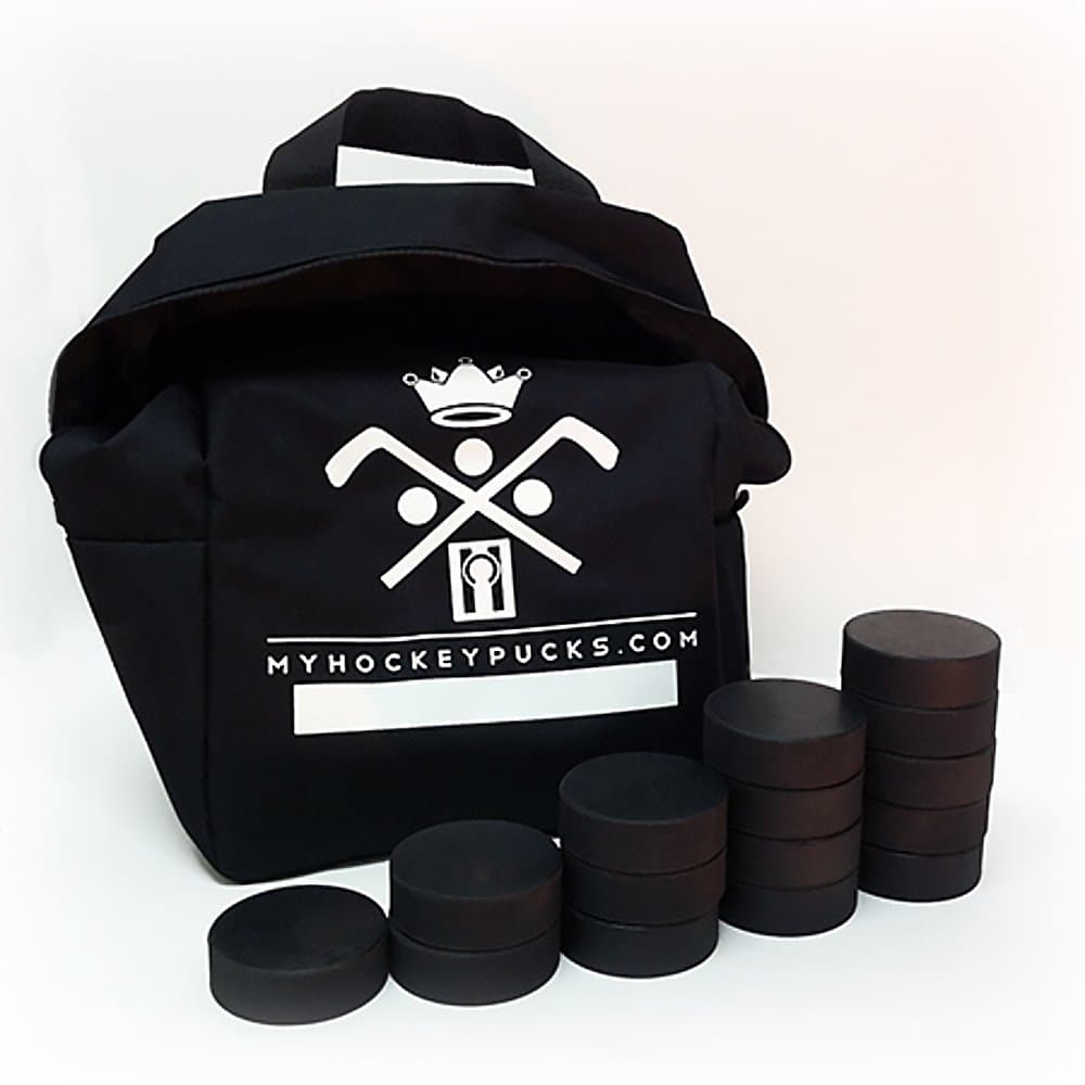 Combo Pack - Bulk Blank Ice Hockey Pucks (50) with Puck Bag
