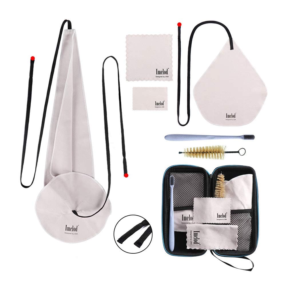Imelod Saxophone Cleaning kit with Case for Alto Tenor Clarinet Flute and other Wind & Woodwind Struments Including Sax Cleaning Cloth(4pcs),Mouthpiece Brush(Dark Gray)