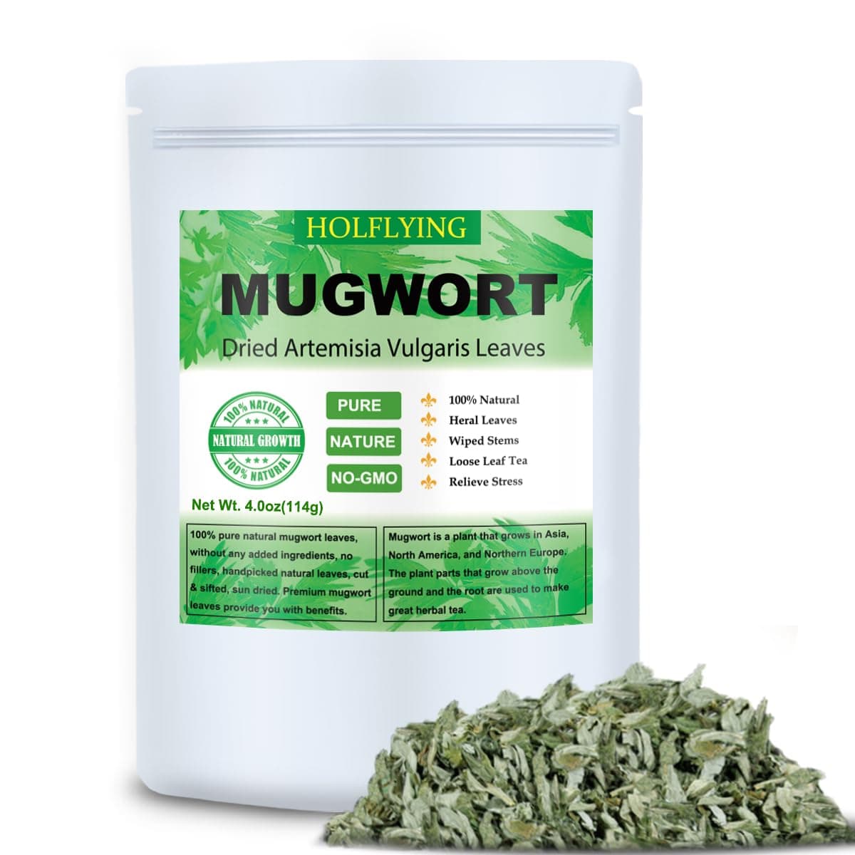 Dried Mugwort Leaves, 4oz(114g), Natural Artemisia Vulgaris Herb Loose Leaves, 100% Natural Mugwort Tea, No Gmo
