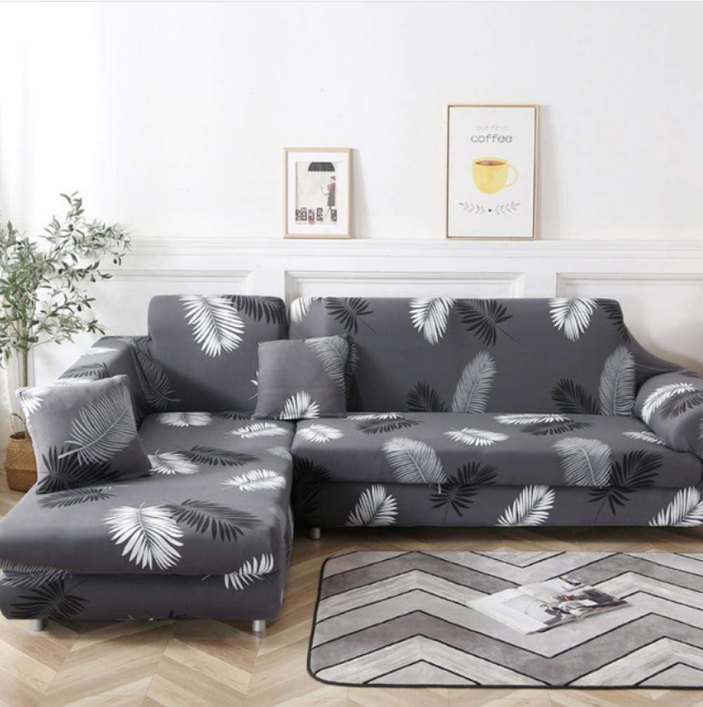 Sofa Cover Slipcover Sets Throw 1 Pc L Shape Sofa Spandex Covers Sofa Cover Sofa Cover Slipcover Stretch Elastic Sofa（Feather Pattern）