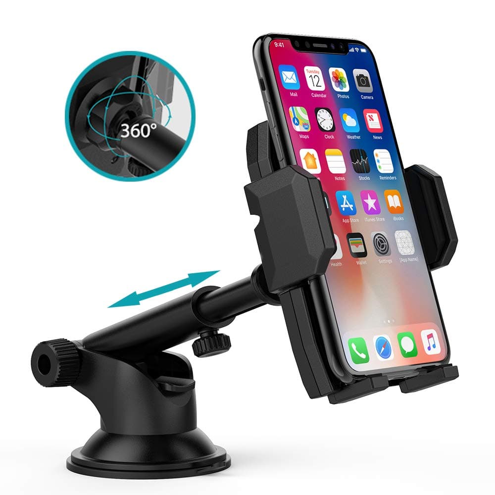 Phone Holder Dashboard Car Phone Mount Holder, Avolare Universal Windshield Car Holder Adjustable Car Cradle with Sticky Suction Cup, Telescopic Arm for iPhoneXS Max XR 8 Galaxy S10 Note 9 S8 and More