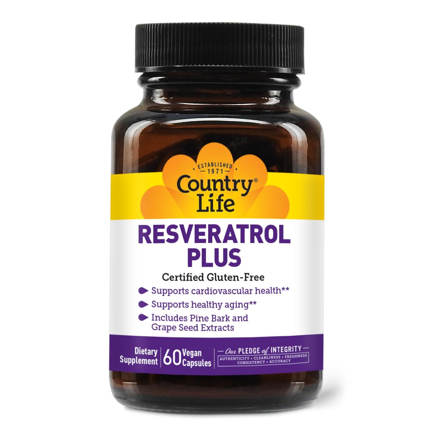 Country Life Resveratrol Plus 1000mg - Organic Antioxidant Supplement with Pine Bark & Grape Seed Extracts - Vegan, Gluten-Free, Non-GMO