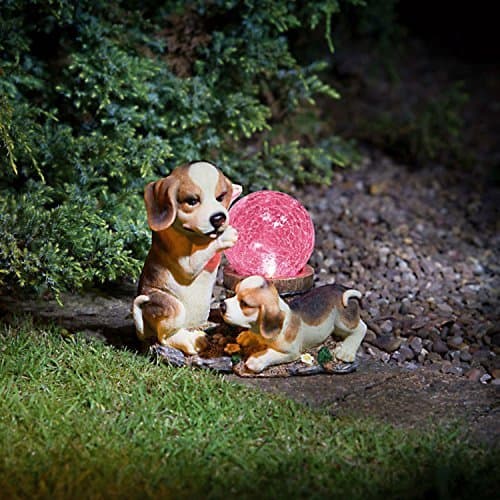 Outdoor Garden Beagle Dogs Ornament With Solar Powered Crackle Ball Colour Changing Solar Crackle Ball Light Decorative Ornament Automatically Switches On Built In Sensor